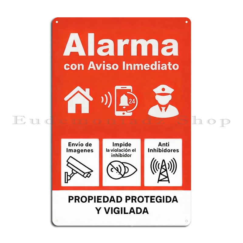 Home Security Company - Plaque Métallique Rétro 24h Système d'Alarme,