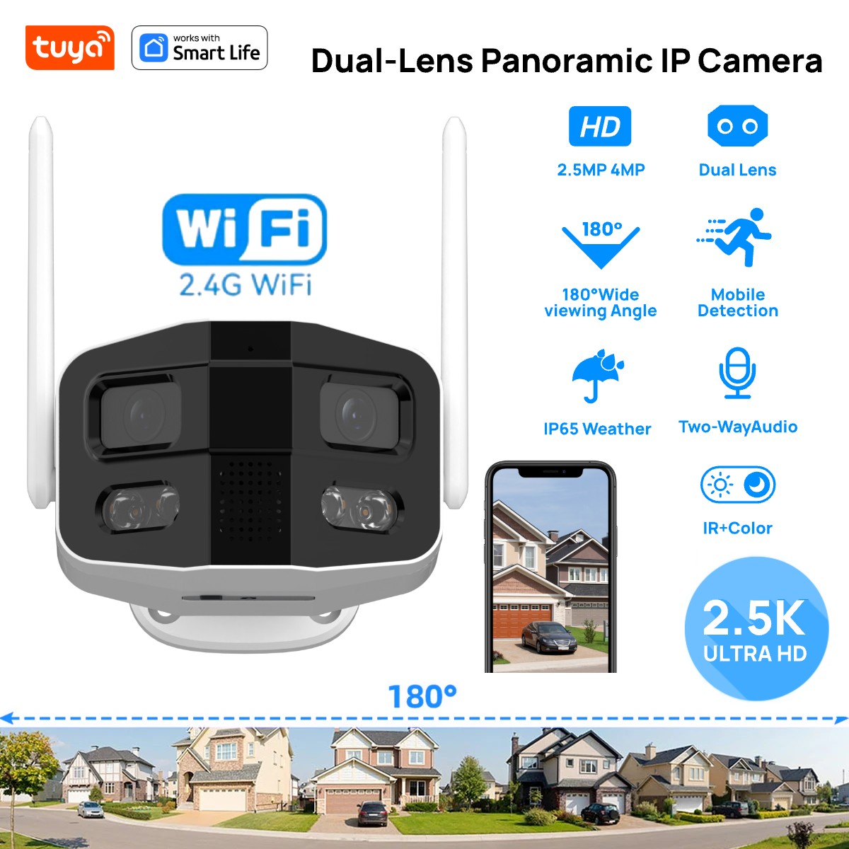 Home Security Camera Xiaomi - Tuya Smart 4MP 2,5K double objectif