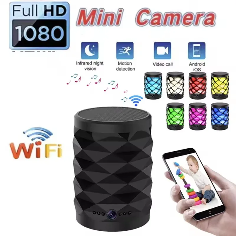 Home Security Flood Lights - Mini caméra Wifi HD, haut-parleur Bluetooth,