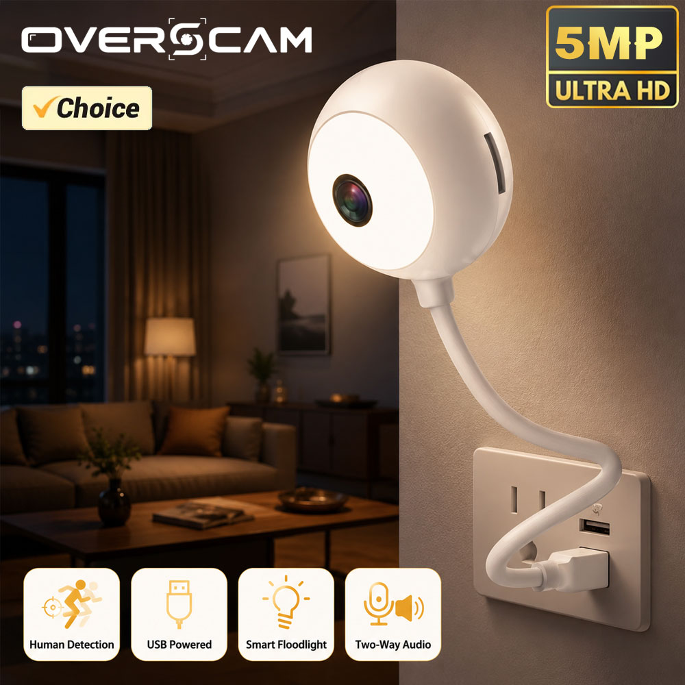 Home Security Flood Lights - Mini caméra IP WiFi USB 5MP