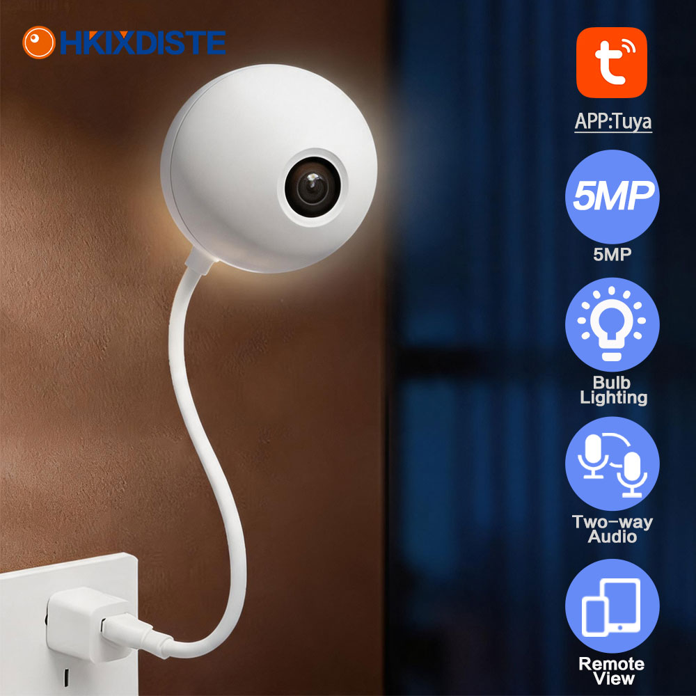 Home Security Flood Lights - Caméra ampoule WiFi Tuya 5MP Mini