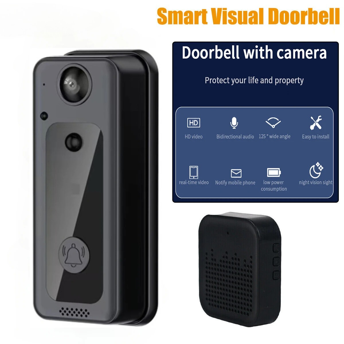 Home Security Ring Camera - Sonnette sans fil Wifi, interphone vidéo,
